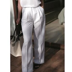 Iris Von Arnim White Linen Viscose Double Pleated Trousers  Size FR38 US8